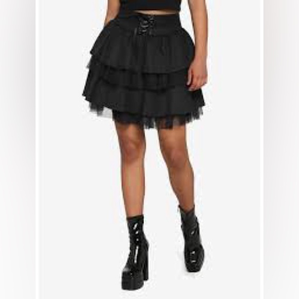 Hot Topic Black Tiered Tutu Skirt - so cute with lace up accent - size small